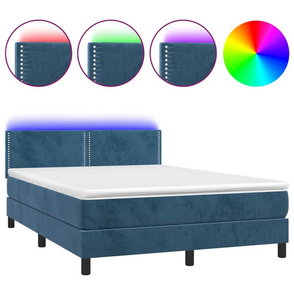 vidaXL Letto a Molle con Materasso e LED Blu Scuro 140x200 cm