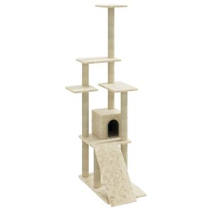 vidaXL Albero per Gatti con Tiragraffi in Sisal Crema 155 cm