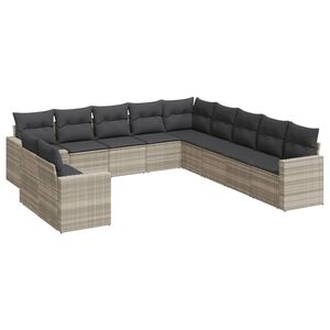 vidaXL Set Divani da Giardino 11 pz con Cuscini in Polyrattan Grigio