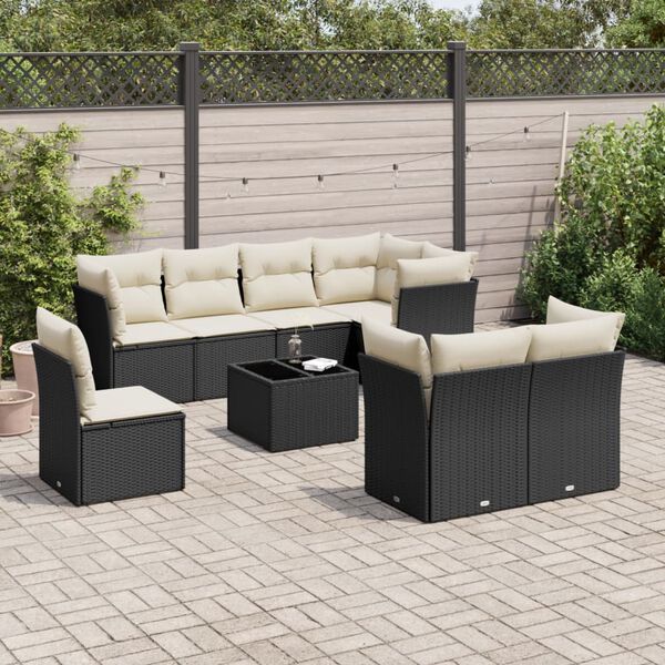 vidaXL Set Divani da Giardino 9 pz con Cuscini Nero in Polyrattan