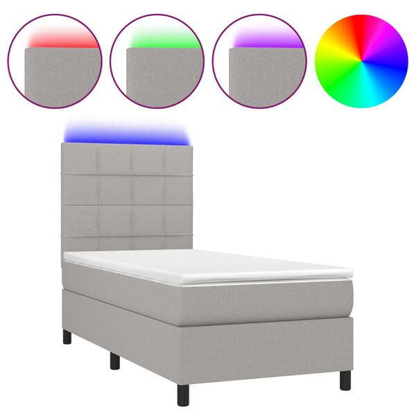 vidaXL Letto a Molle Materasso e LED Grigio Chiaro 80x200 cm Tessuto