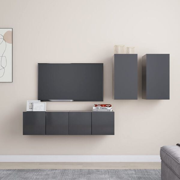 vidaXL Set Mobili Porta TV 4 pz Grigio in Legno Multistrato