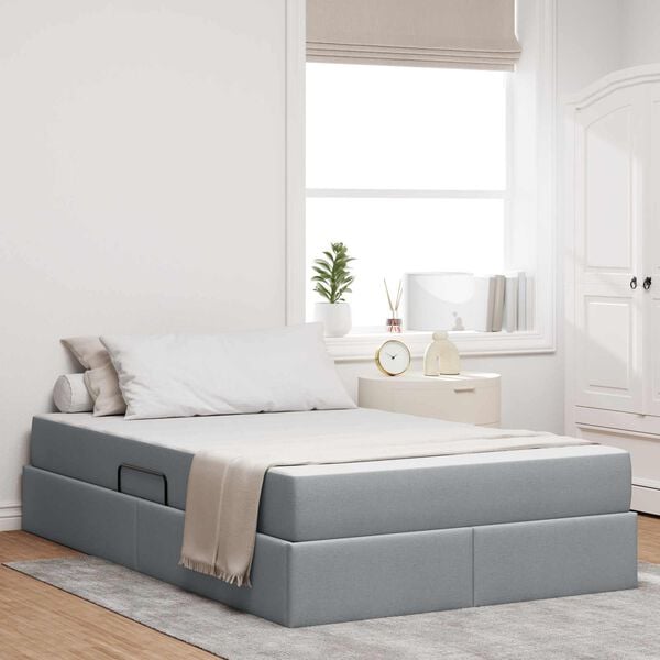 vidaXL Letto con contenitore e materasso Grigio chiaro 120 x 190 cm