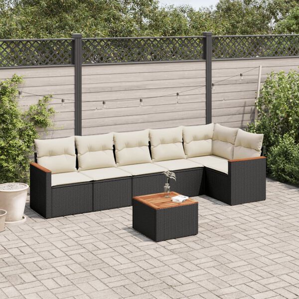 vidaXL Set Divani da Giardino con Cuscini 7pz Nero Polyrattan