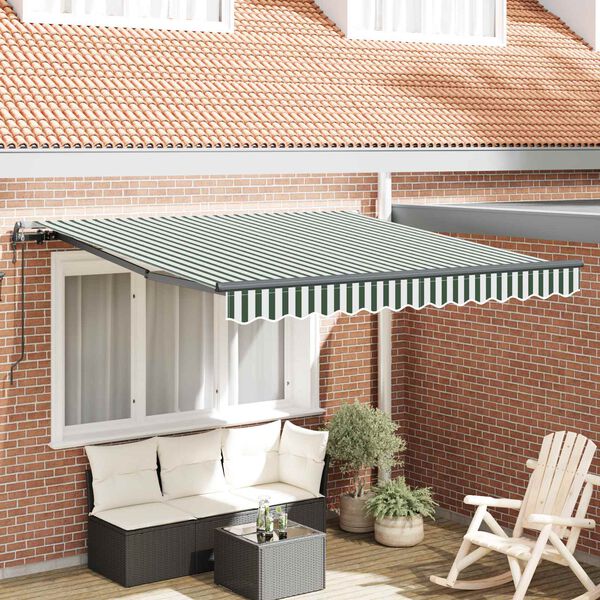 vidaXL Tenda Retrattile Verde e Bianco 300 x 250 cm