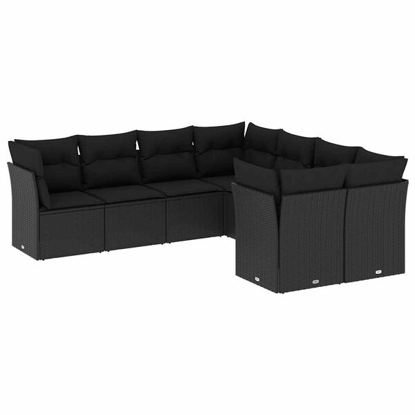 vidaXL Set Divani da Giardino con Cuscini 8 pz Nero in Polyrattan