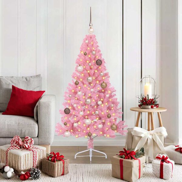 vidaXL Albero di Natale artificiale con luci integrate Rosa 150 cm PVC