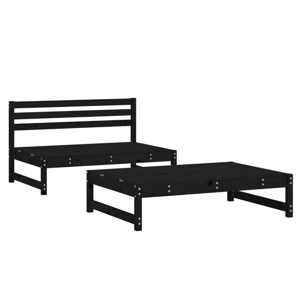 vidaXL Set Salotto da Giardino 2 pz Nero in Legno Massello di Pino