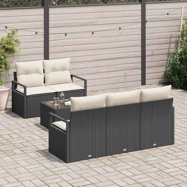 vidaXL Set Divano da Giardino 6 pcs Nero e Crema polyrattan