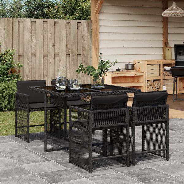 vidaXL Set da Pranzo da Giardino 5 pz Nero con Cuscini in Polyrattan