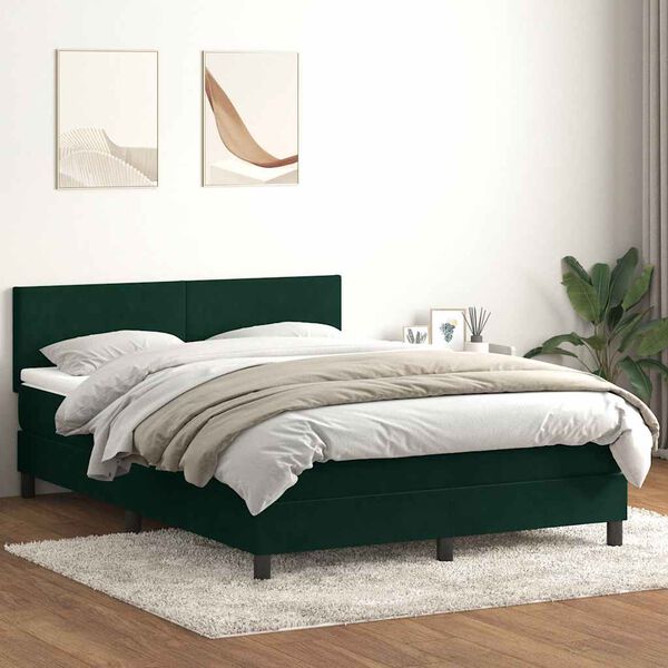 vidaXL Letto a Molle con Materasso e LED Verde Scuro 160x220 cm Velluto