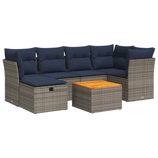 vidaXL Set Divani da Giardino 7 pz con Cuscini Grigio in Polyrattan