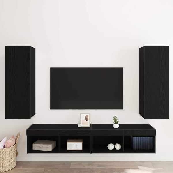 vidaXL Mobile TV da Parete 2 pcs Rovere Nero 30,5 x 30 x 90 cm