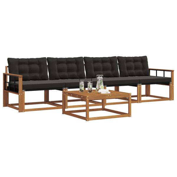 vidaXL Set di divani da esterno con cuscino 5 pcs Naturale e Nero
