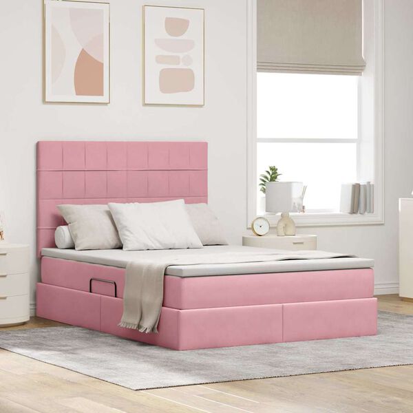 vidaXL Letto con contenitore e LED Rosa 140 x 200 cm Velluto