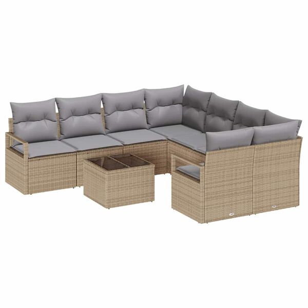 vidaXL Set di divani con cuscino 9 pcs Beige e grigio polyrattan