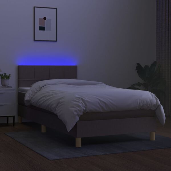 vidaXL Letto a Molle con Materasso e LED Tortora 100x200cm in Tessuto