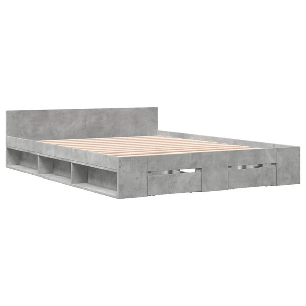vidaXL Giroletto Cassetti Grigio Cemento 135x190 cm Legno Multistrato