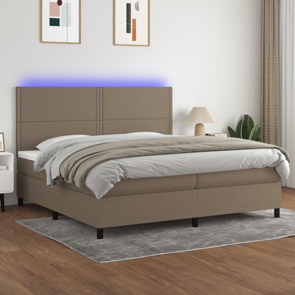 vidaXL Letto a Molle Materasso e LED tortora 200x200cm in Tessuto