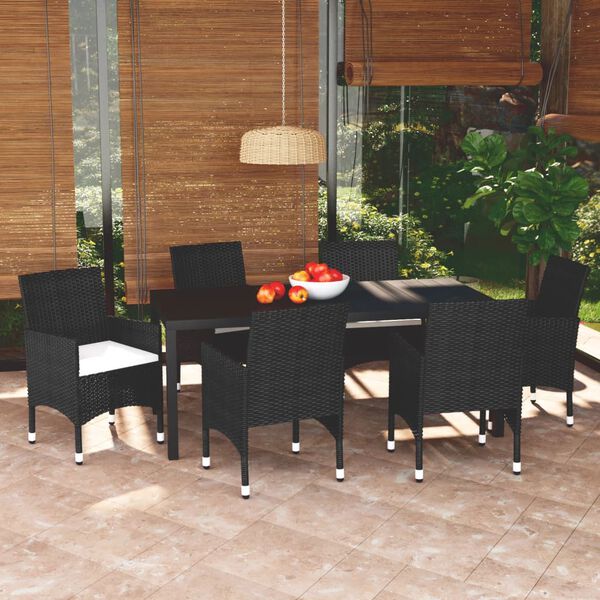 vidaXL Set da Pranzo per Giardino 7 pz con Cuscini Polyrattan Nero