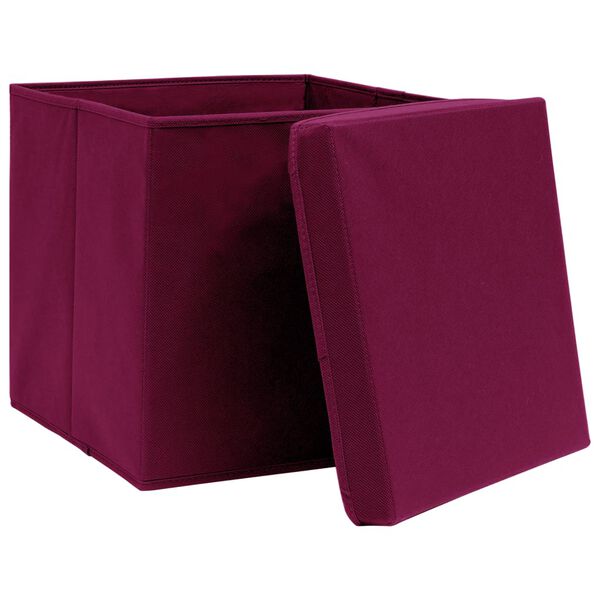 vidaXL Scatole con Coperchi 4pz Rosso Scuro 32x32x32 cm Tessuto
