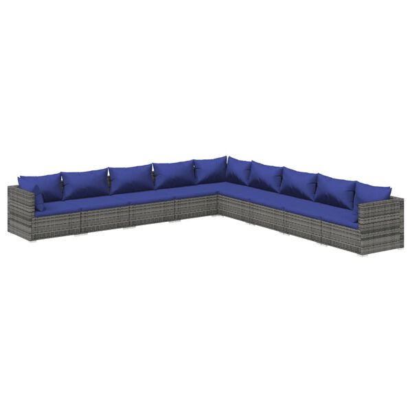 vidaXL Set Divani da Giardino 9 pz con Cuscini in Polyrattan Grigio