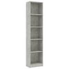 vidaXL Libreria 5 Ripiani Grigio Cemento 40x24x175cm Legno Multistrato