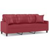 vidaXL Divano a 3 Posti con Cuscini Rosso Vino 180 cm in Similpelle