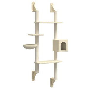 vidaXL Albero per Gatti con Tiragraffi a Parete Crema 180 cm