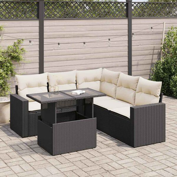 vidaXL Set Divano da Giardino 6 pz con Cuscini Nero in Polyrattan
