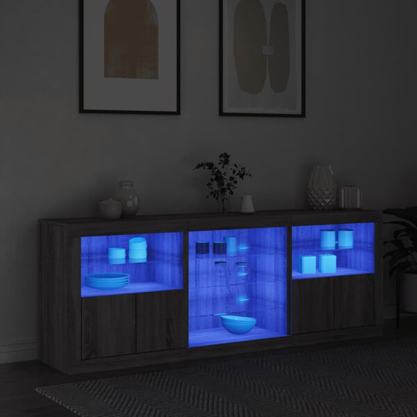 vidaXL Credenza con Luci LED Grigio Sonoma 181,5x37x67 cm