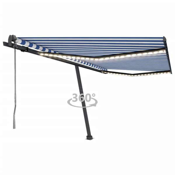 vidaXL Tenda Automatica con Sensore Vento e LED 400x350 cm Blu Bianca