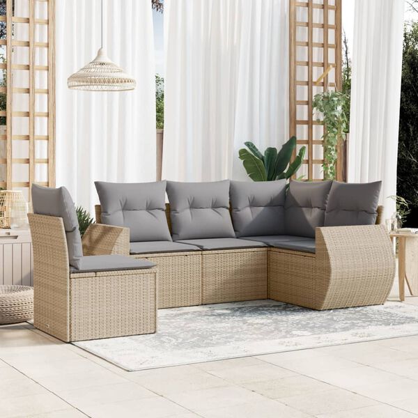 vidaXL Set Divano da Giardino 5 pz con Cuscini Beige in Polyrattan