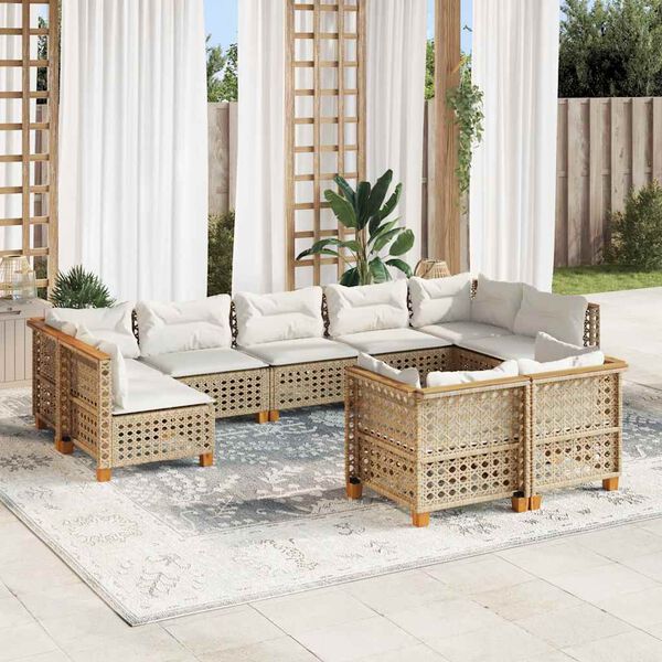 vidaXL Set Divano da Giardino 9 pz con Cuscini Beige in Polyrattan