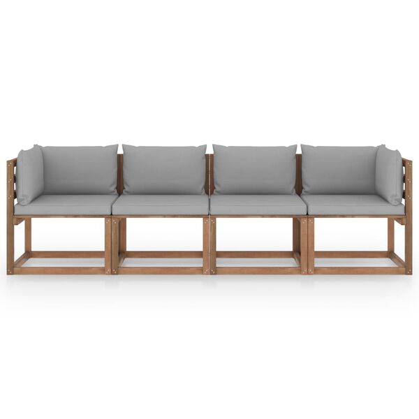 vidaXL Divano Giardino Pallet a 4 Posti Cuscini Legno Pino Impregnato