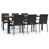 vidaXL Set da Pranzo da Giardino 7 pz Nero con Cuscini in Polyrattan