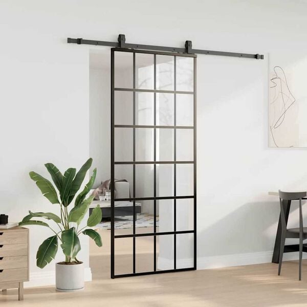 vidaXL Porta Scorrevole con Ferramenta Nera 90x205 cm in Vetro ESG