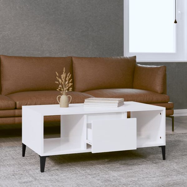 vidaXL Tavolino Salotto Bianco Lucido 90x50x36,5 cm Legno Multistrato