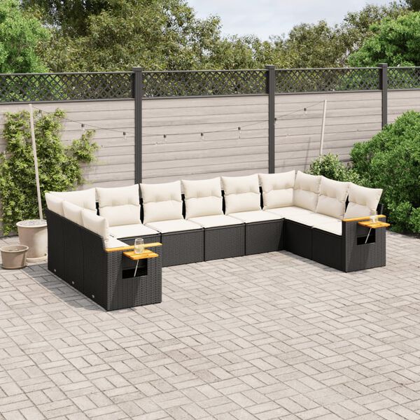 vidaXL Set Divani da Giardino 10pz con Cuscini in Polyrattan Nero
