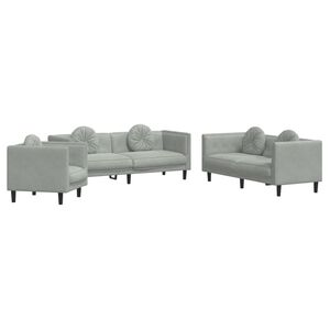 vidaXL Set di Divani 3 pz con Cuscini Grigio Chiaro in Velluto