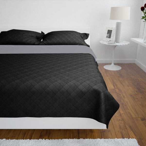 vidaXL Copriletto Trapuntato a Doppia Faccia Nero/Grigio 230 x 260 cm