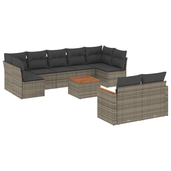vidaXL Set Divano da Giardino 10 pz con Cuscini Grigio in Polyrattan
