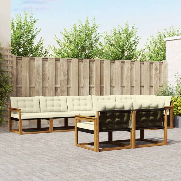 vidaXL Set di divani da esterno con cuscino 8 pcs Naturale e Crema