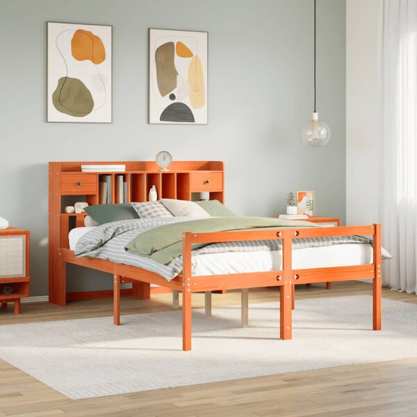 vidaXL Letto Libreria senza Materasso Marrone Cera 160x200 cm in Pino