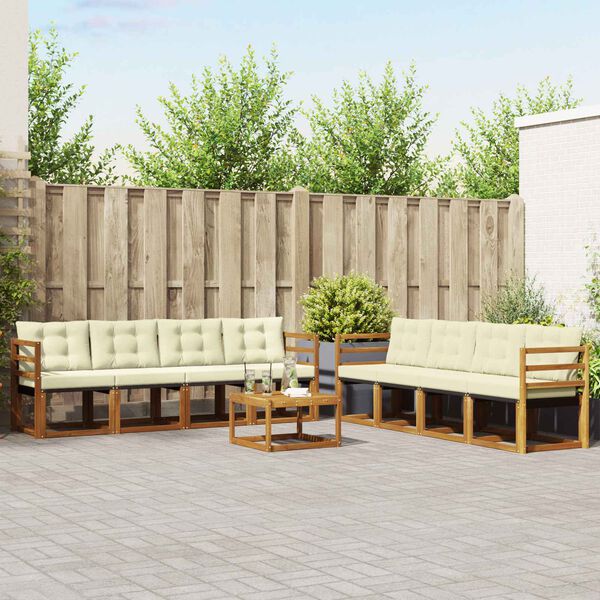 vidaXL Set di divani da esterno con cuscino 9 pcs Naturale e Crema