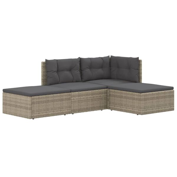 vidaXL Set Divani da Giardino 4 pz con Cuscini in Polyrattan Grigio