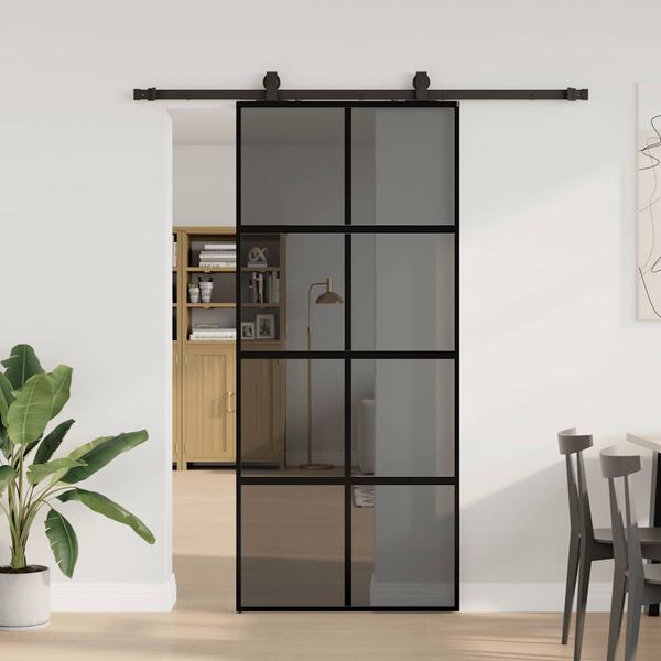 vidaXL Porta Scorrevole Set Ferramenta Nera 90x205 cm Vetro Temperato