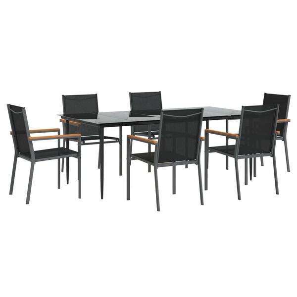vidaXL Set da Pranzo da Giardino 7 pz Nero in Textilene e Acciaio