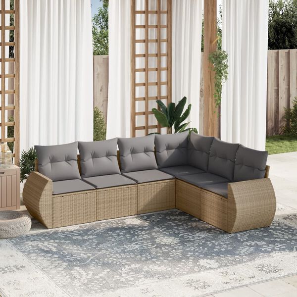 vidaXL Set Divano da Giardino 6 pz con Cuscini Beige in Polyrattan