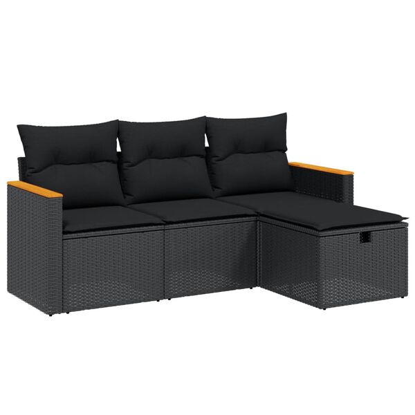 vidaXL Set Divani da Giardino 4 pz con Cuscini Nero in Polyrattan